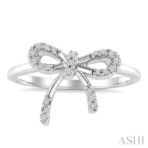 1/10 Ctw Round Cut Diamond Bow Fashion Ring in Sterling Silver