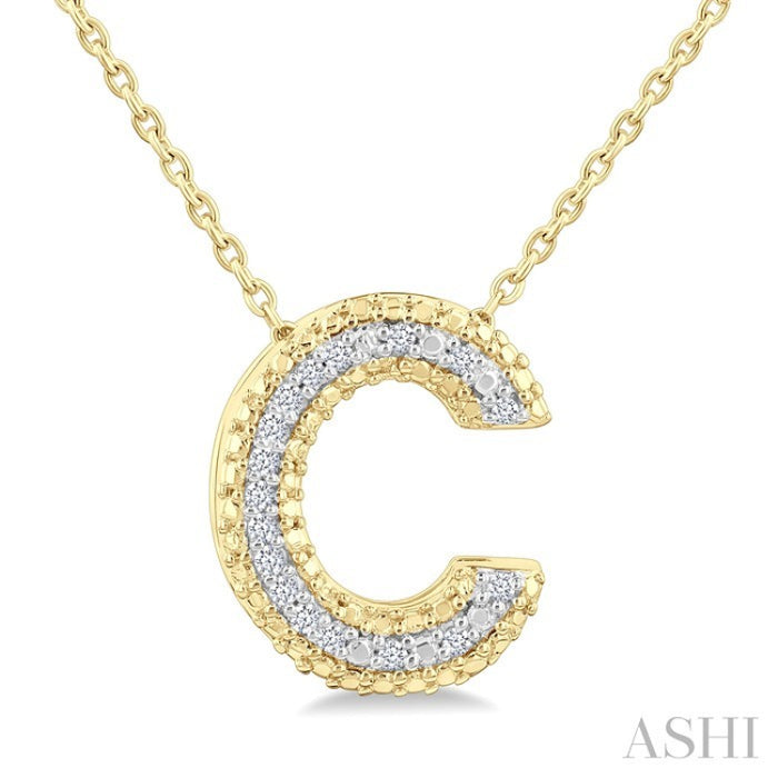 1/20 Ctw Bubble Accent Initial 'C' Round Cut Diamond Fashion Pendant With Chain in Yellow Gold Vermeil