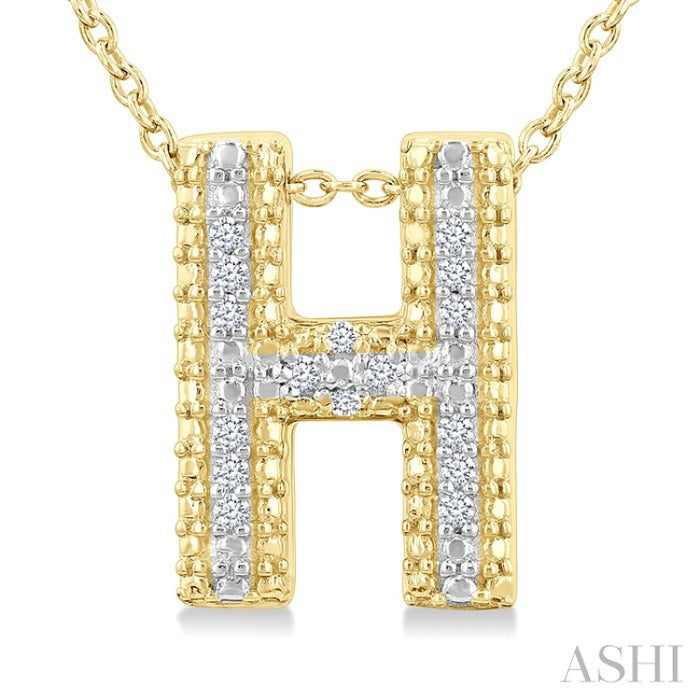 1/20 Ctw Bubble Accent Initial 'H' Round Cut Diamond Fashion Pendant With Chain in Yellow Gold Vermeil