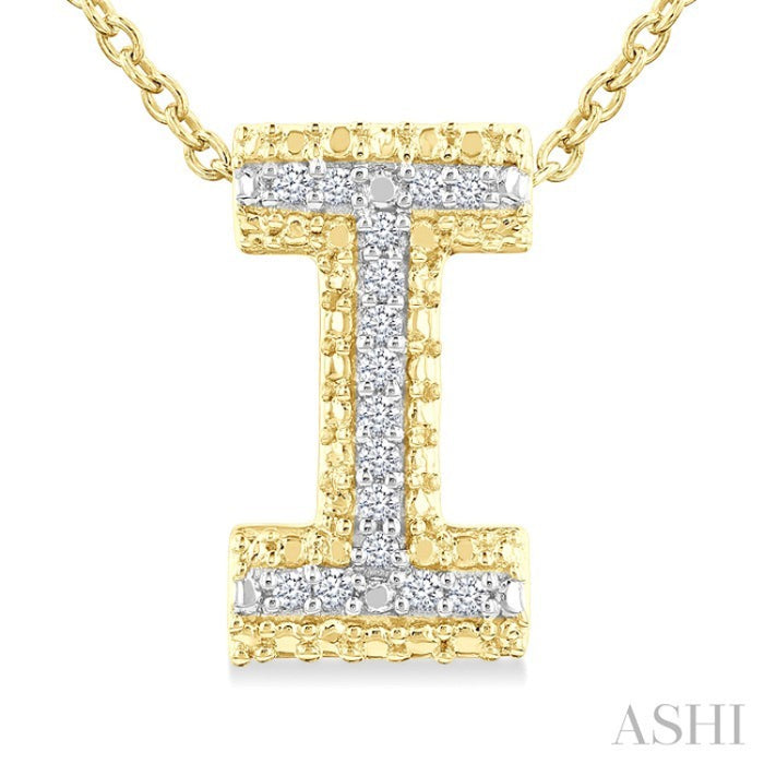 1/20 Ctw Bubble Accent Initial 'I' Round Cut Diamond Fashion Pendant With Chain in Yellow Gold Vermeil