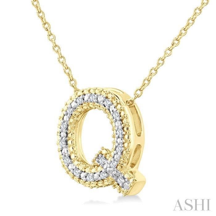 1/20 Ctw Bubble Accent Initial 'Q' Round Cut Diamond Fashion Pendant With Chain in Yellow Gold Vermeil