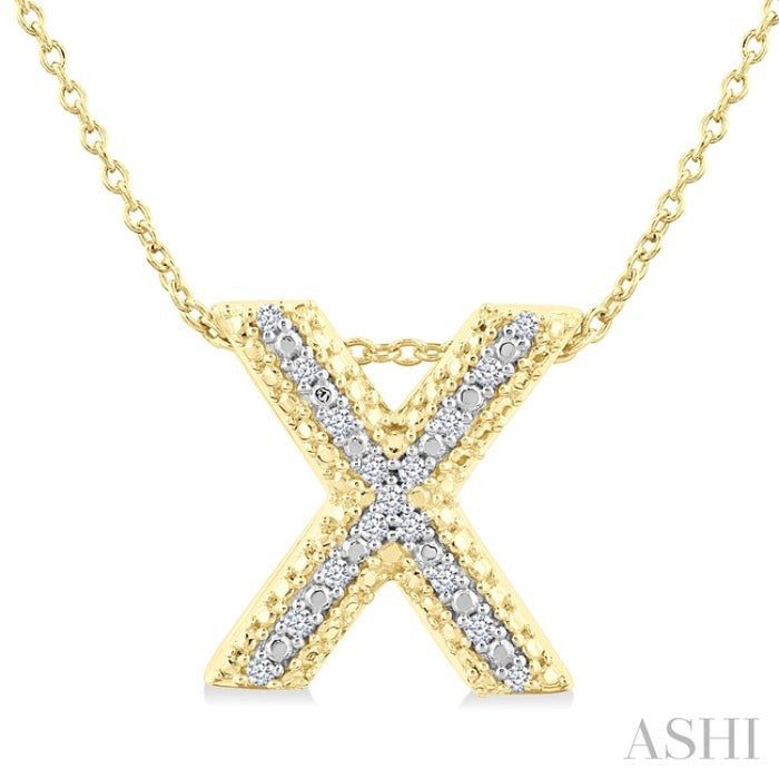 1/20 Ctw Bubble Accent Initial 'X' Round Cut Diamond Fashion Pendant With Chain in Yellow Gold Vermeil