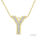 1/20 Ctw Bubble Accent Initial 'Y' Round Cut Diamond Fashion Pendant With Chain in Yellow Gold Vermeil