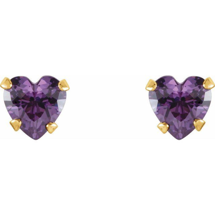 14K Yellow Gold Natural Amethyst Youth Stud Earrings