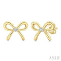1/50 Ctw Bow Round Cut Diamond Fashion Earrings in Yellow Gold Vermeil