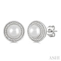 6MM Cultured Pearl and 1/50 Ctw Round Cut Diamond Halo Earrings in Sterling Silver