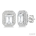 6X4 MM Octagon Shape White Topaz and 1/50 Ctw Round Cut Diamond Semi-Precious Earrings in Sterling Silver