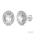 6X4 MM Oval Shape White Topaz and 1/50 Ctw Round Cut Diamond Semi-Precious Earrings in Sterling Silver
