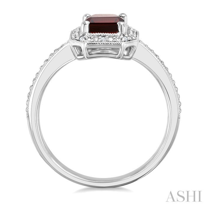 7X5 MM Octagon Shape Garnet and 1/50 Ctw Round Cut Diamond Semi-Precious Ring in Sterling Silver