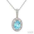 7X5 MM Oval Shape Aquamarine and 1/50 Ctw Round Cut Diamond Semi-Precious Pendant With Chain in Sterling Silver