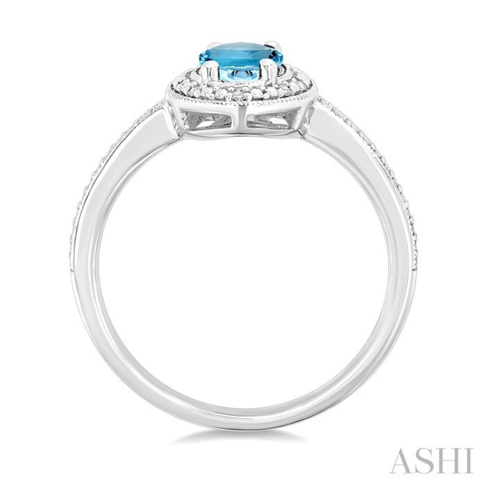7X5 MM Oval Shape Aquamarine and 1/50 Ctw Round Cut Diamond Semi-Precious Ring in Sterling Silver