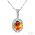 7X5 MM Oval Shape Citrine and 1/50 Ctw Round Cut Diamond Semi-Precious Pendant With Chain in Sterling Silver