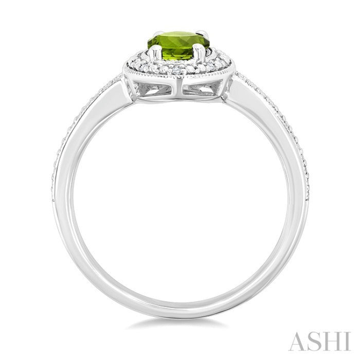 7X5 MM Oval Shape Peridot and 1/50 Ctw Round Cut Diamond Semi-Precious Ring in Sterling Silver
