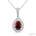 7X5 MM Pear Shape Garnet and 1/50 Ctw Round Cut Diamond Semi-Precious Pendant With Chain in Sterling Silver