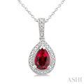 7X5 MM Pear Shape Lab-Created Ruby and 1/50 Ctw Round Cut Diamond Precious Pendant With Chain in Sterling Silver