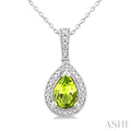 7X5 MM Pear Shape Peridot and 1/50 Ctw Round Cut Diamond Semi-Precious Pendant With Chain in Sterling Silver