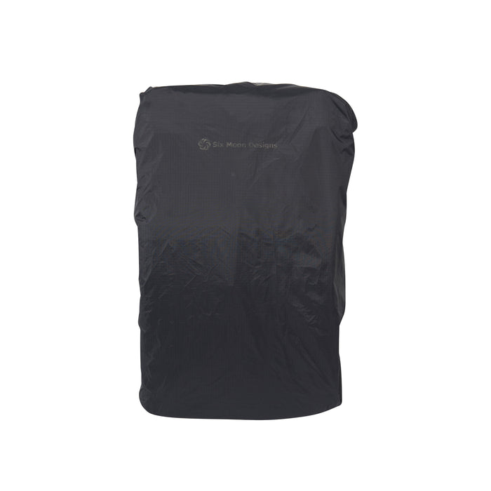 Black Shower Cap on a backpack with a visible brand logo on a white background facing forward