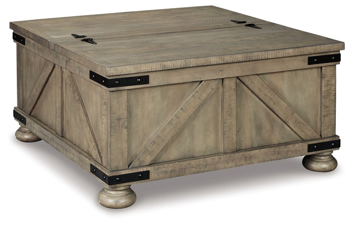 Aldwin Gray Cocktail Table With Storage Square