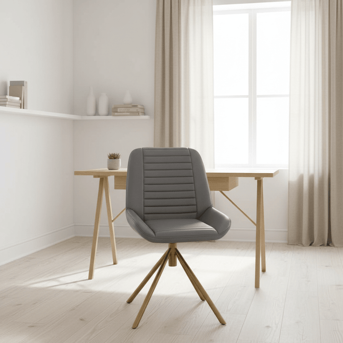 Buffalo Grey Leather Chair With Gold Finish Legs
