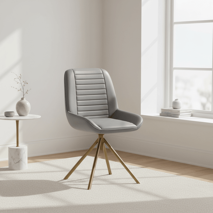 Buffalo Grey Leather Chair With Gold Finish Legs