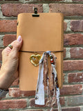 Chelsea Notes A5 Leather Journal Natural with Large Heart Charm 3 Notebooks