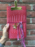 Chelsea Notes A5 Leather Journal Pink Croc with 2 Charms