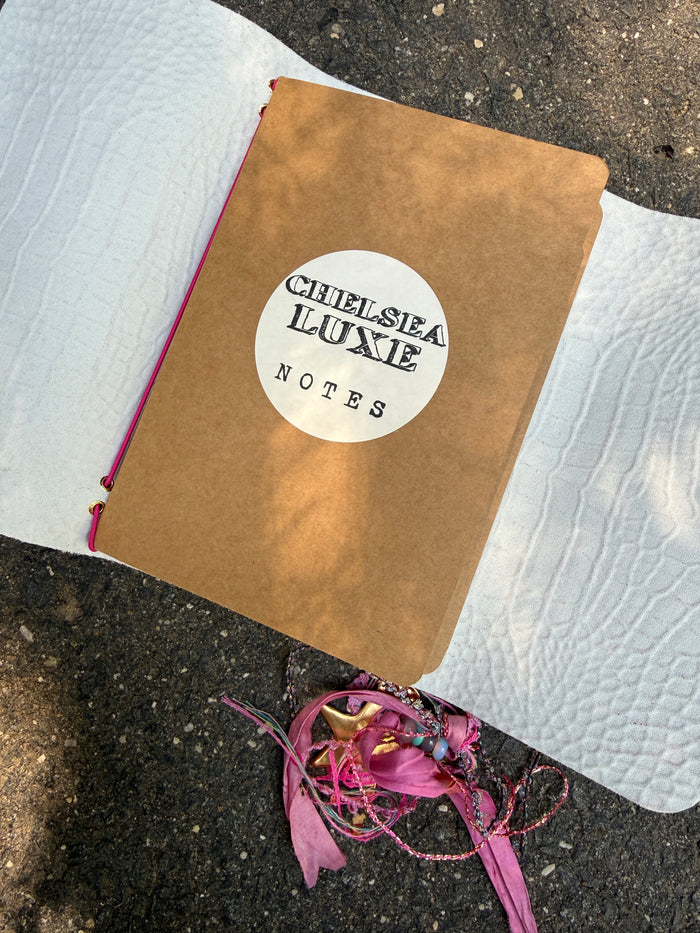 Chelsea Notes A5 Leather Journal Pink Croc with 2 Charms