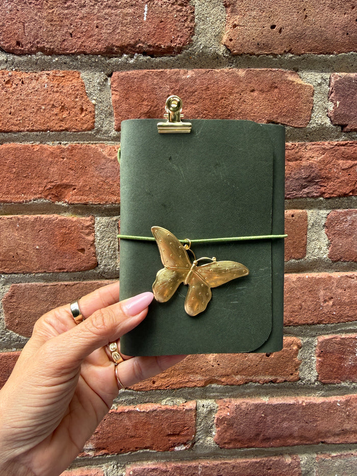 Chelsea Notes Passport Leather Journal Color Green with XL Butterfly Charm