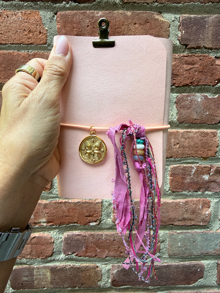 Chelsea Notes Passport Leather Journal Color Light Pink Butterfly