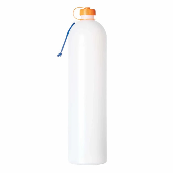 Thru Bottle full bottle with orange lid closed on a white background