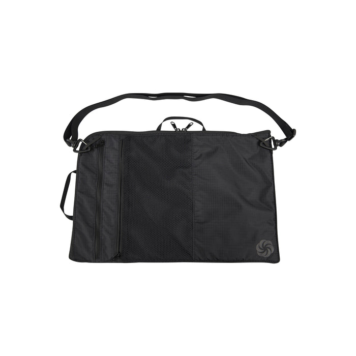 Black Laptop Sleeve with a strap on a white background with the Six Moon Designs Logo