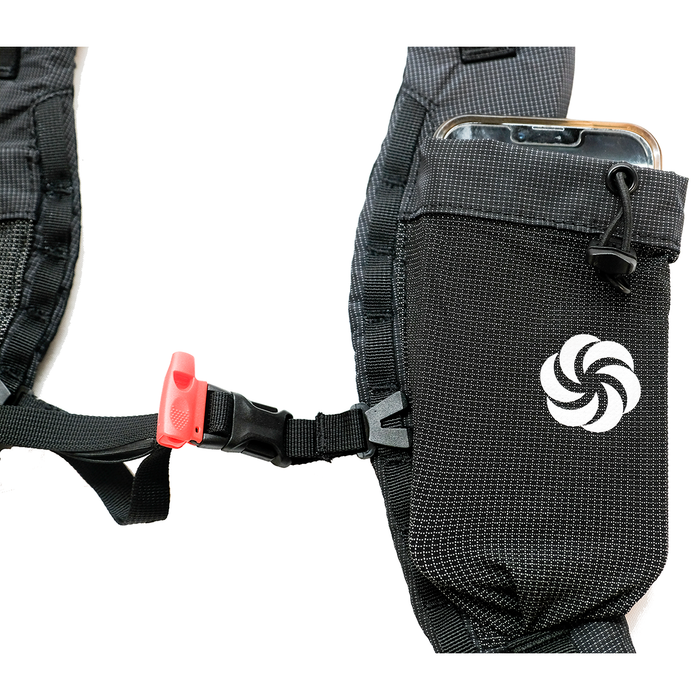 Flight S-Curve Shoulder Harness sternum pocket with phone