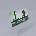 Gift card with a green ribbon on a gray background