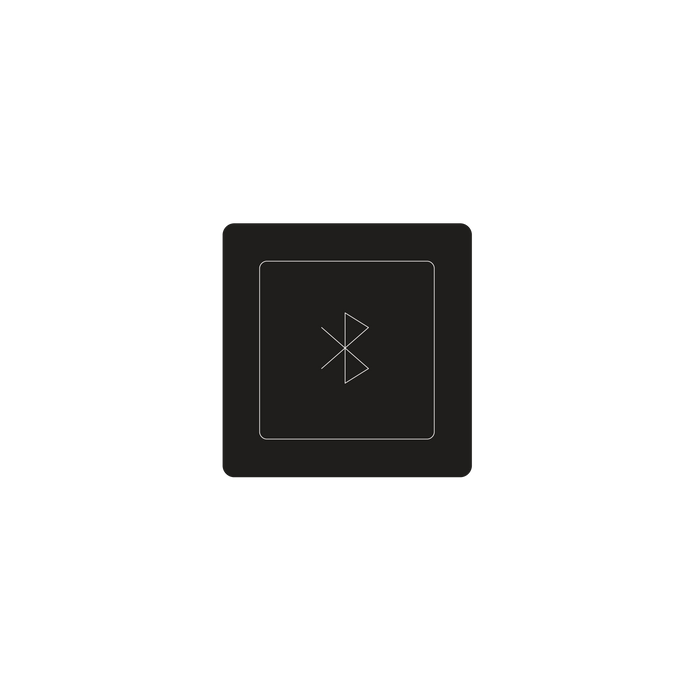 GRAU App Sender für Wandschalter in schwarzem, quadratischem Design mit Bluetooth-Symbol, modernes minimalistisches Lichtsteuerungsgerät.
