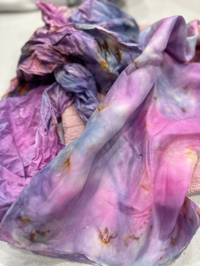 Hand Dyed Mulberry Silk Scarf Watercolors