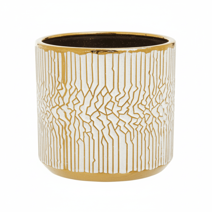 Honna Small White Gold Ceramic Planter