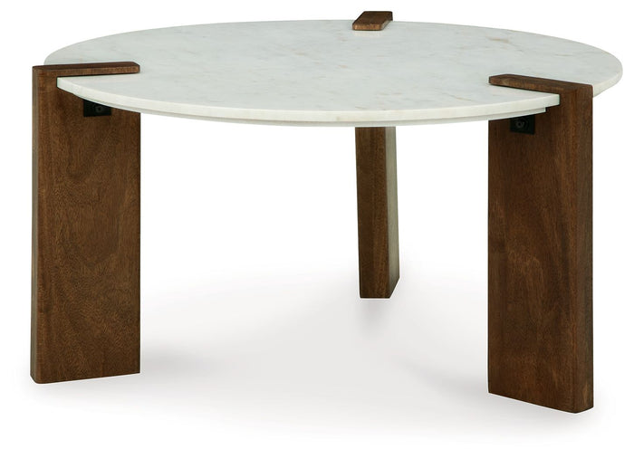 Isanti White / Brown Round Cocktail Table