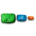 Mult size packing pods showing a Green Large, Blue Medium and Orange Small