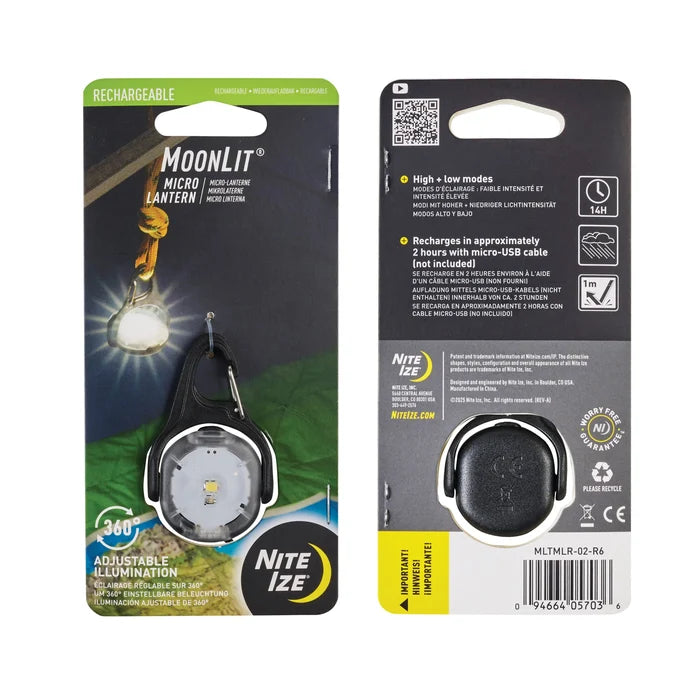 Nite Ize Moonlit Rechargeable Micro lantern shown in the packaging.