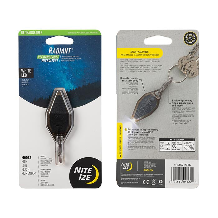 Radiant Rechargeable Microlight packaging