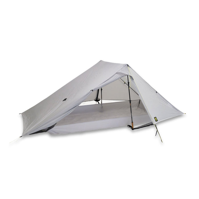 Gray Owyhee Tarp on a white background.  One Vestibule Door open