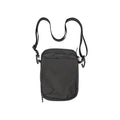 Black crossbody Passport Pouch with a strap on a white background