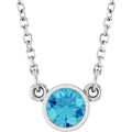 Rhodium-Plated Sterling Silver Imitation Blue Zircon Solitaire 16" Necklace