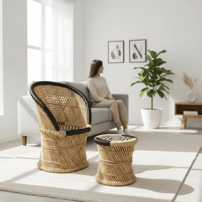 Rowan Natural And Black Chair And Stool