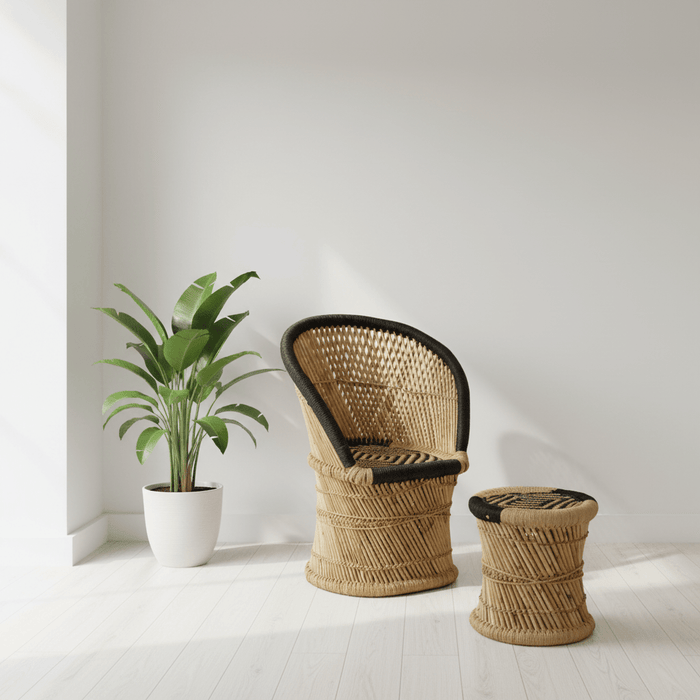 Rowan Natural And Black Chair And Stool