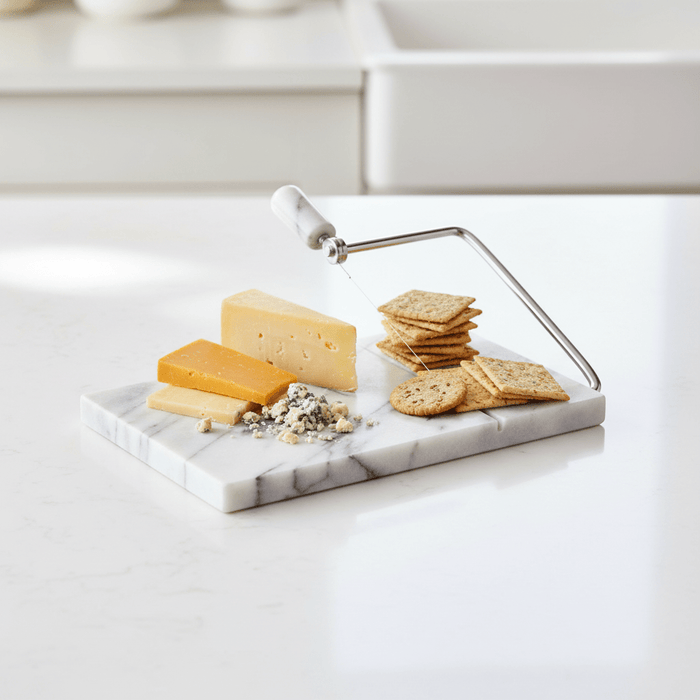 Salerno White Marble Cheese Board with Slicer