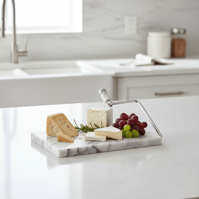 Salerno White Marble Cheese Board with Slicer