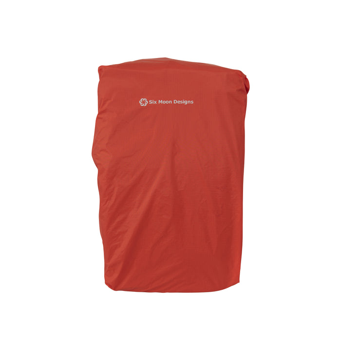 Orange Shower Cap on a backpack with a visible brand logo on a white background facing forward