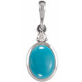 Sterling Silver 5x3 mm Natural Turquoise & .02 CT Natural Diamond Cabochon Pendant