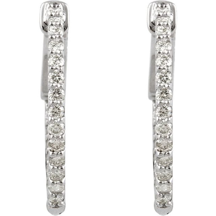 Sterling Silver Imitation White Cubic Zirconia Inside-Outside 19 mm Hinged Hoop Earrings